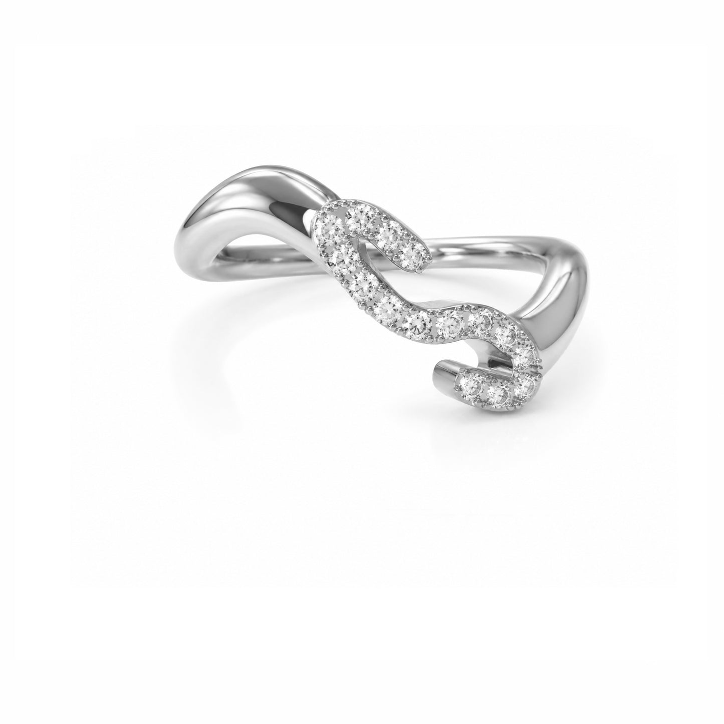 Initial Wave ring Solid gold