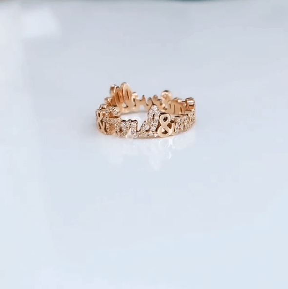 Two English Names Ring  Full Pave