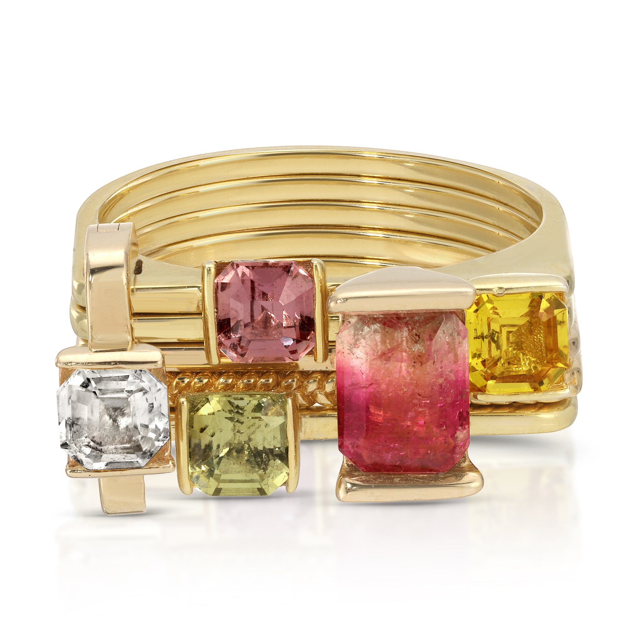 One of a kind, LNQD Stacking Ring – Watermelon Tourmaline & colored Sapphire