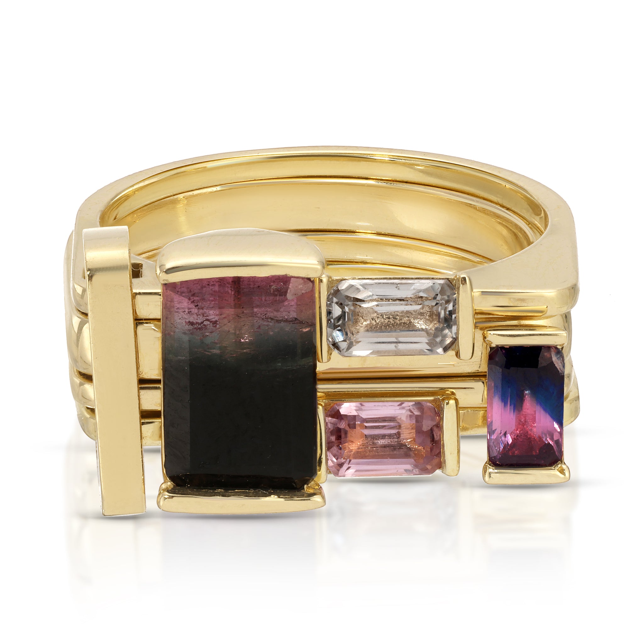 One of a kind, LNQD 4 Stacking Ring – Watermelon Tourmaline & sapphires