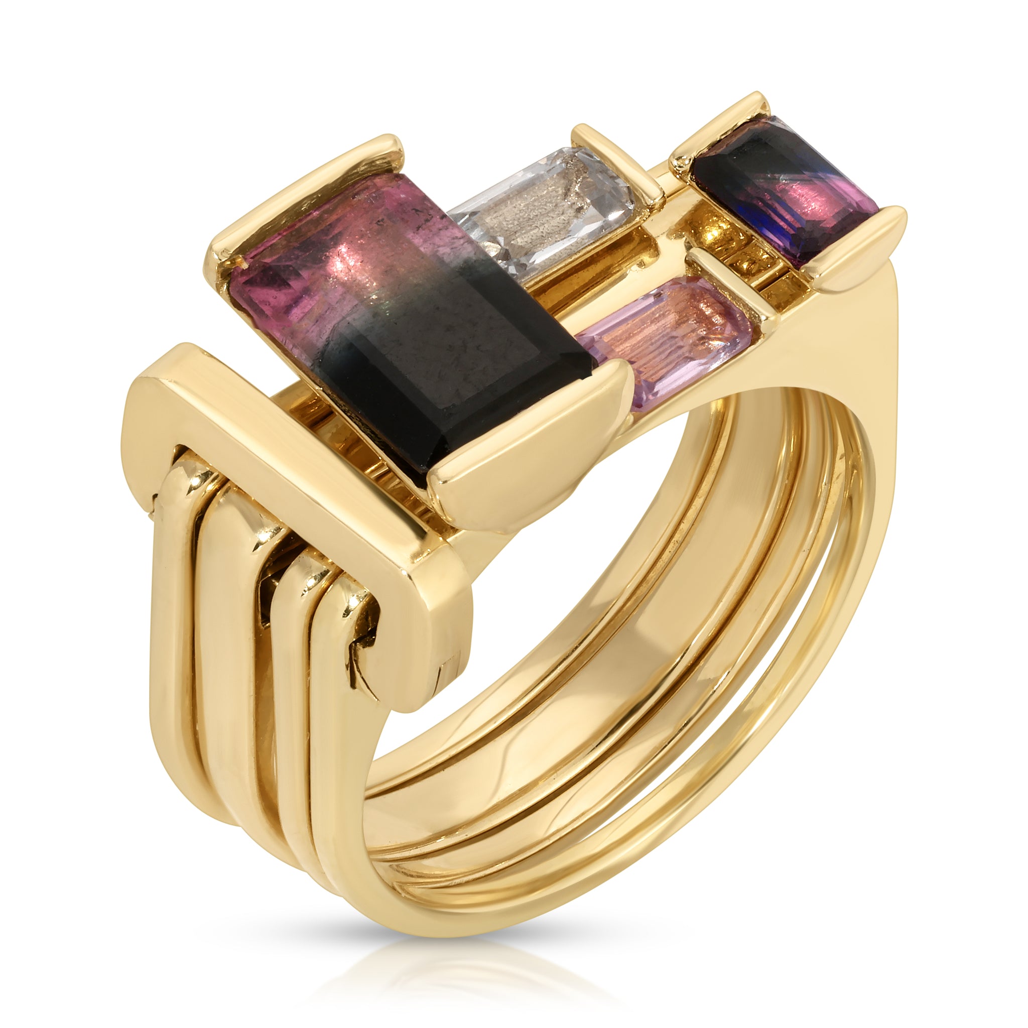 One of a kind, LNQD 4 Stacking Ring – Watermelon Tourmaline & sapphires