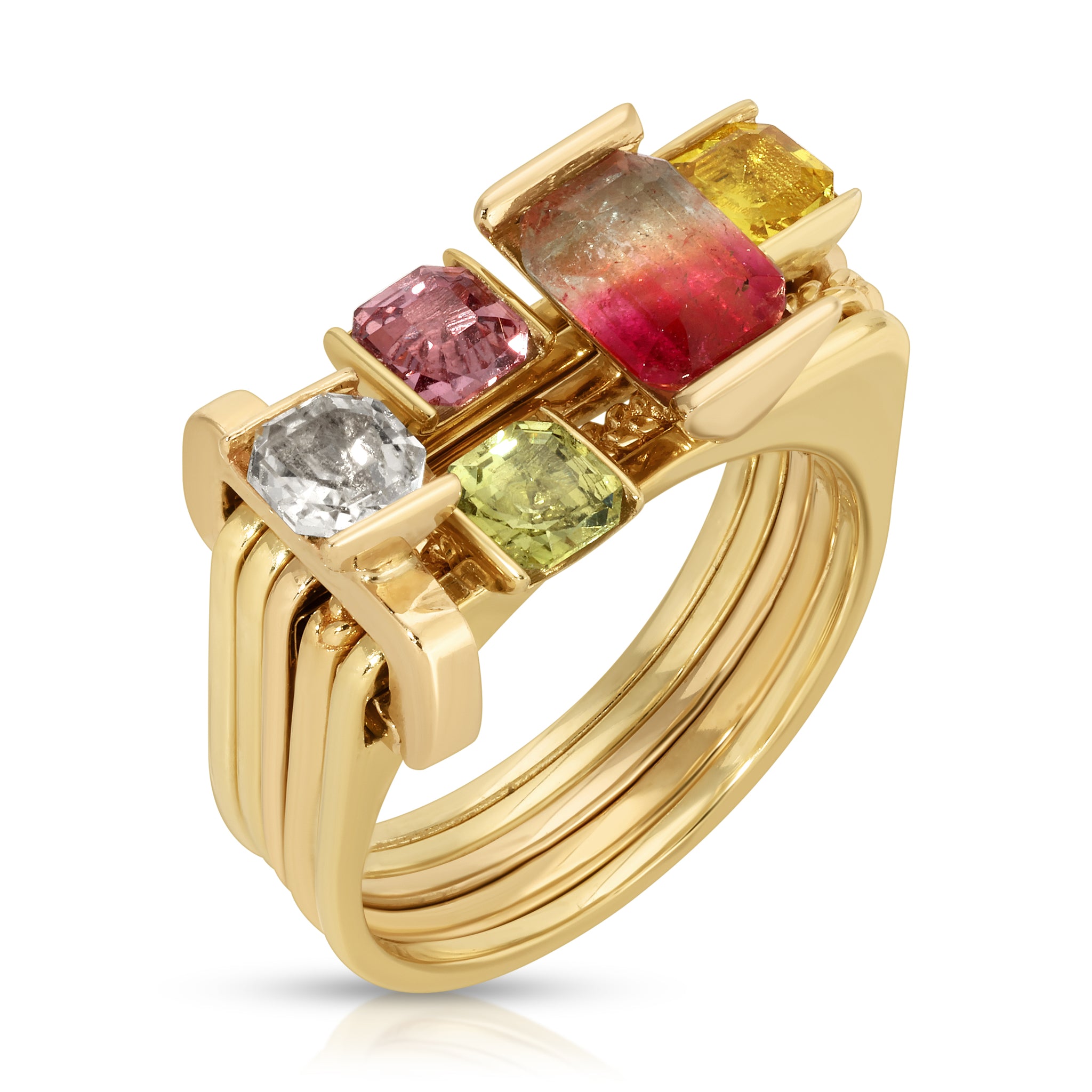 One of a kind, LNQD Stacking Ring – Watermelon Tourmaline & colored Sapphire