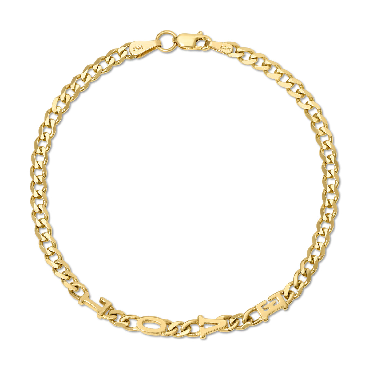 Small curb chain bracelet with Gold letters