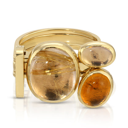 One of a kind, LNQD Stacking Ring; Rutilated Quartz, Amber Moon stone