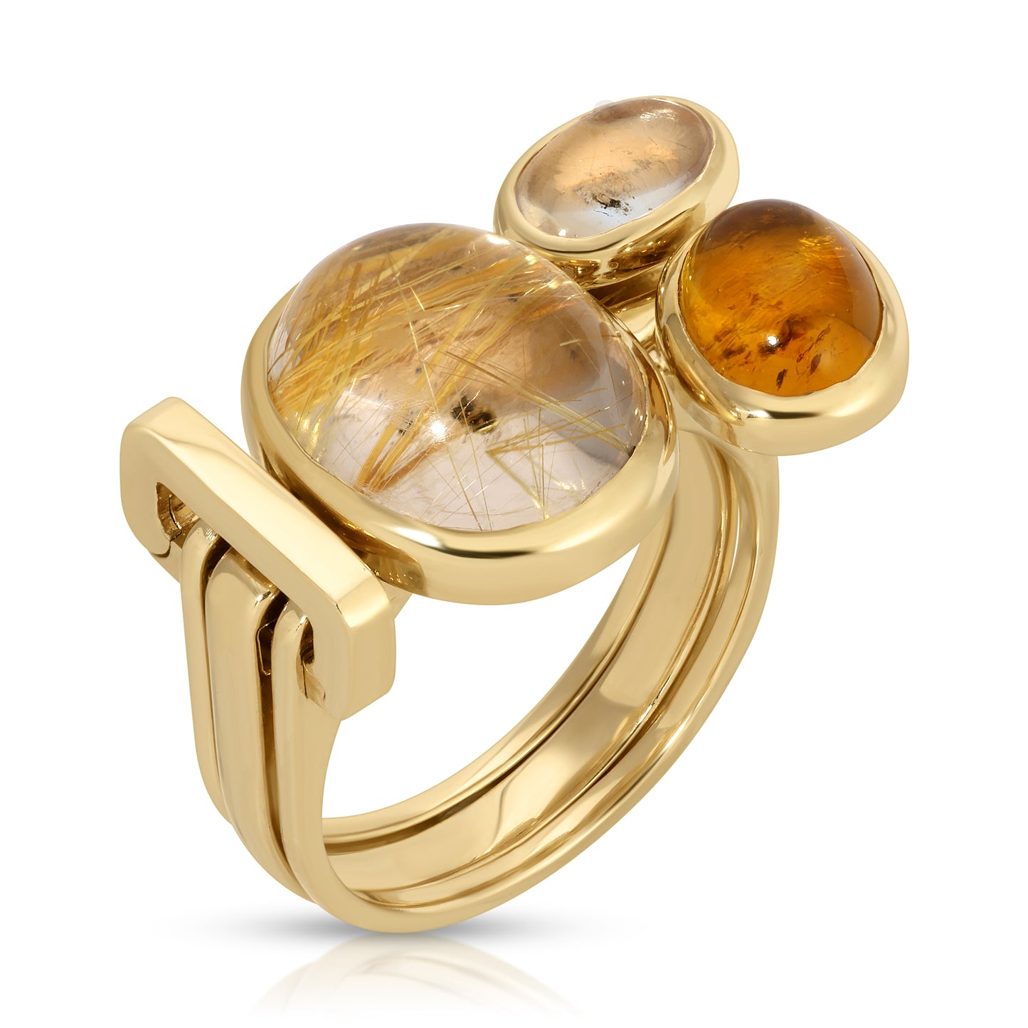 One of a kind, LNQD Stacking Ring; Rutilated Quartz, Amber Moon stone