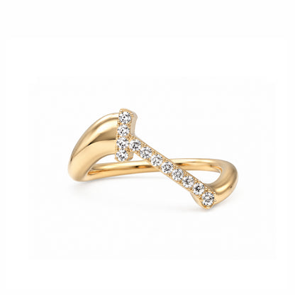 Initial Wave ring Solid gold