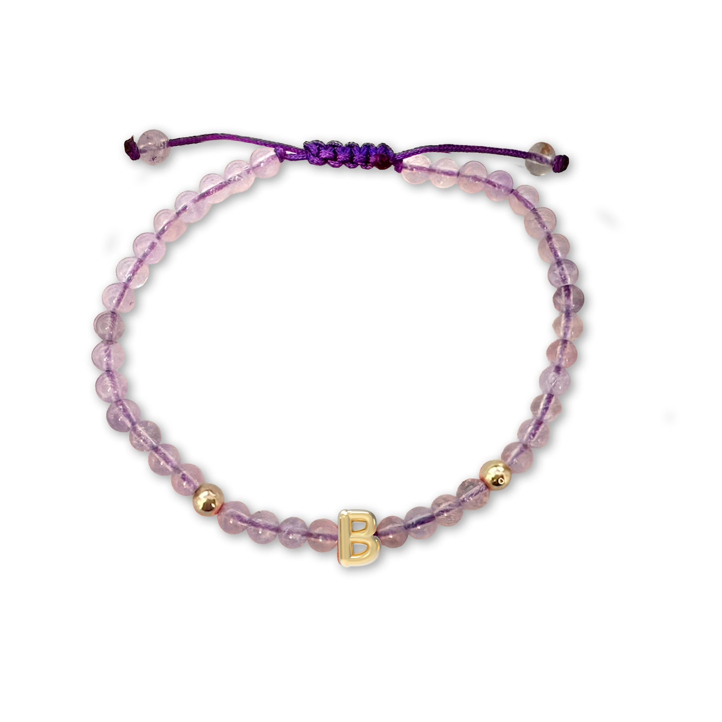Solid Gold Bubble Letter Gemstone Beaded Bracelet