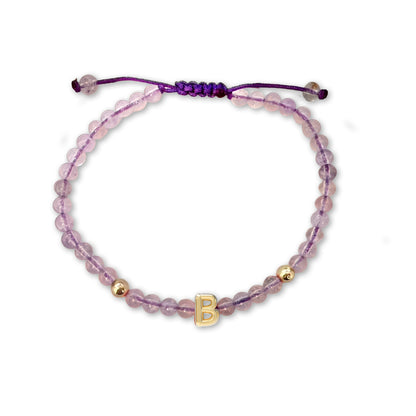 Solid Gold Bubble Letter Gemstone Beaded Bracelet