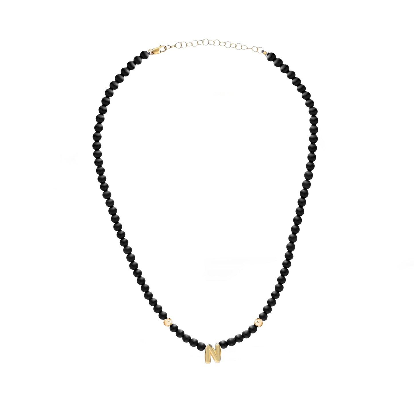 Solid Gold Bubble Letter Gemstone Beaded Necklace