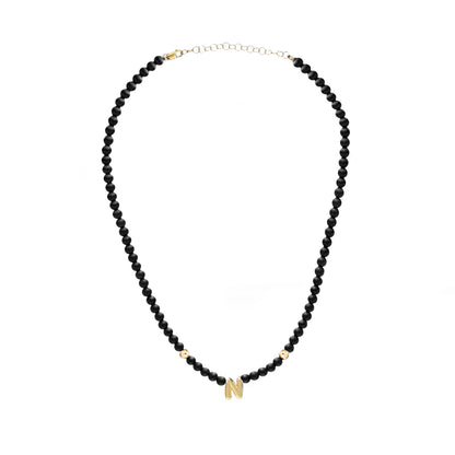 Solid Gold Bubble Letter Gemstone Beaded Necklace