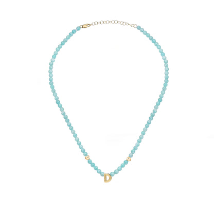 Solid Gold Bubble Letter Gemstone Beaded Necklace