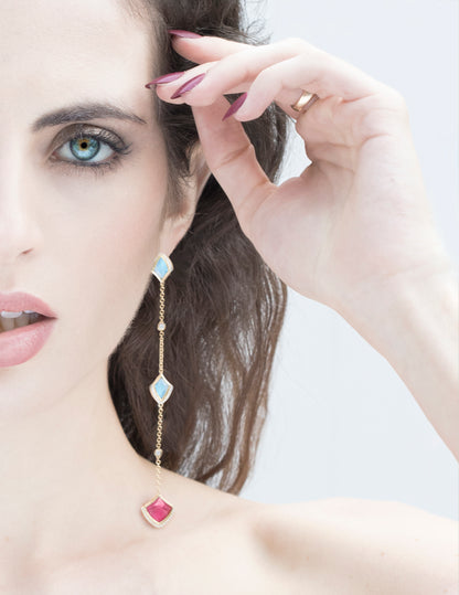 Ready to Ship - Kashan multi stone long drop earrings