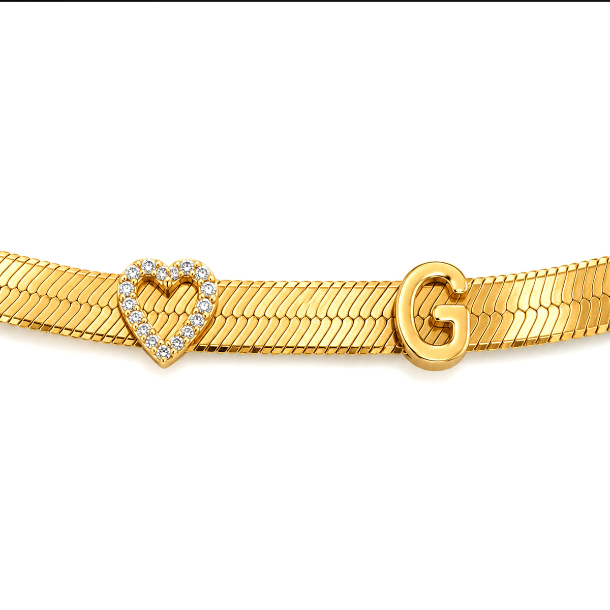 Letter G and heart Harringbone gold bracelet