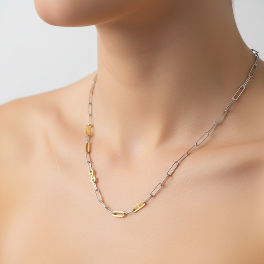 Silver and Gold Paper clip chain necklace with solid letters