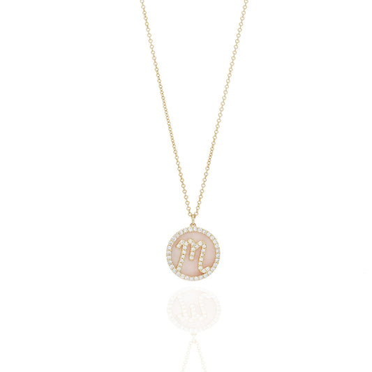 Treasure Disk Roman Initial Necklace With Gemstone