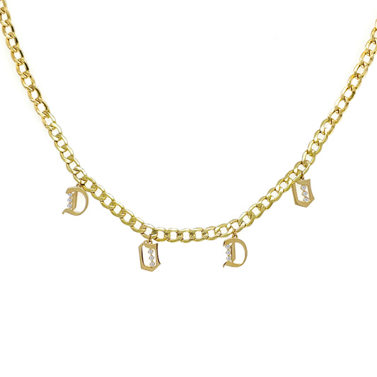 Gothic Multi Initial Necklace on curb chain