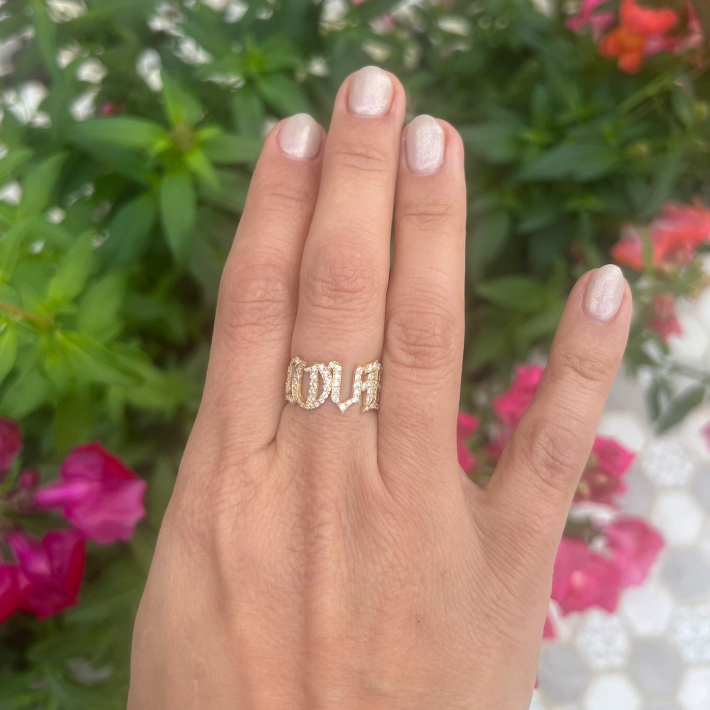 Gothic letter Diamond Name Ring