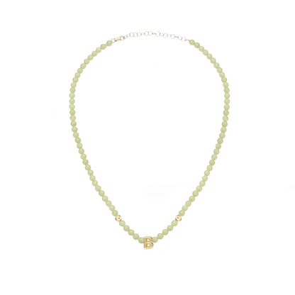 Solid Gold Bubble Letter Gemstone Beaded Necklace