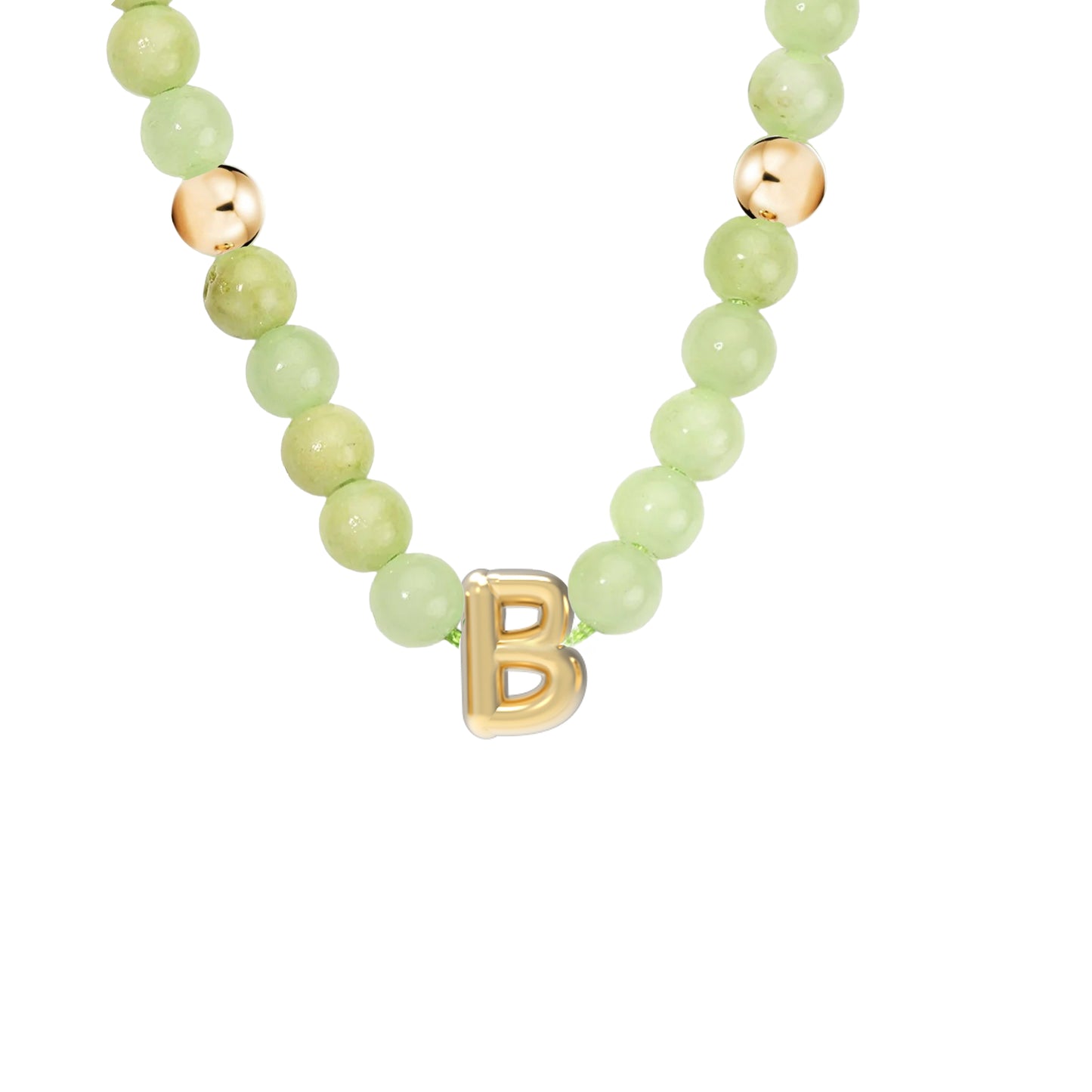 Solid Gold Bubble Letter Gemstone Beaded Necklace