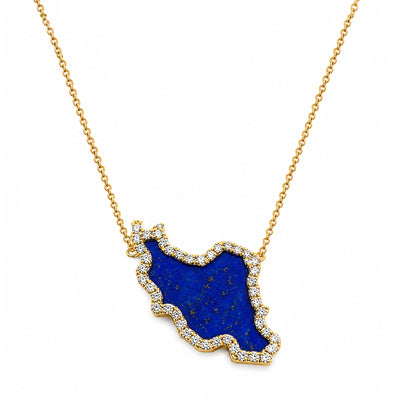 Large Iran Map Gemstone Necklace