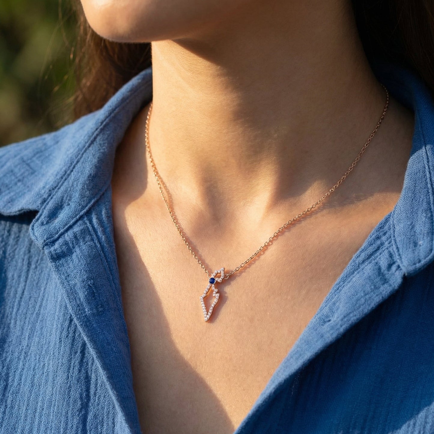 Israel Map Necklace in Gold and Diamonds