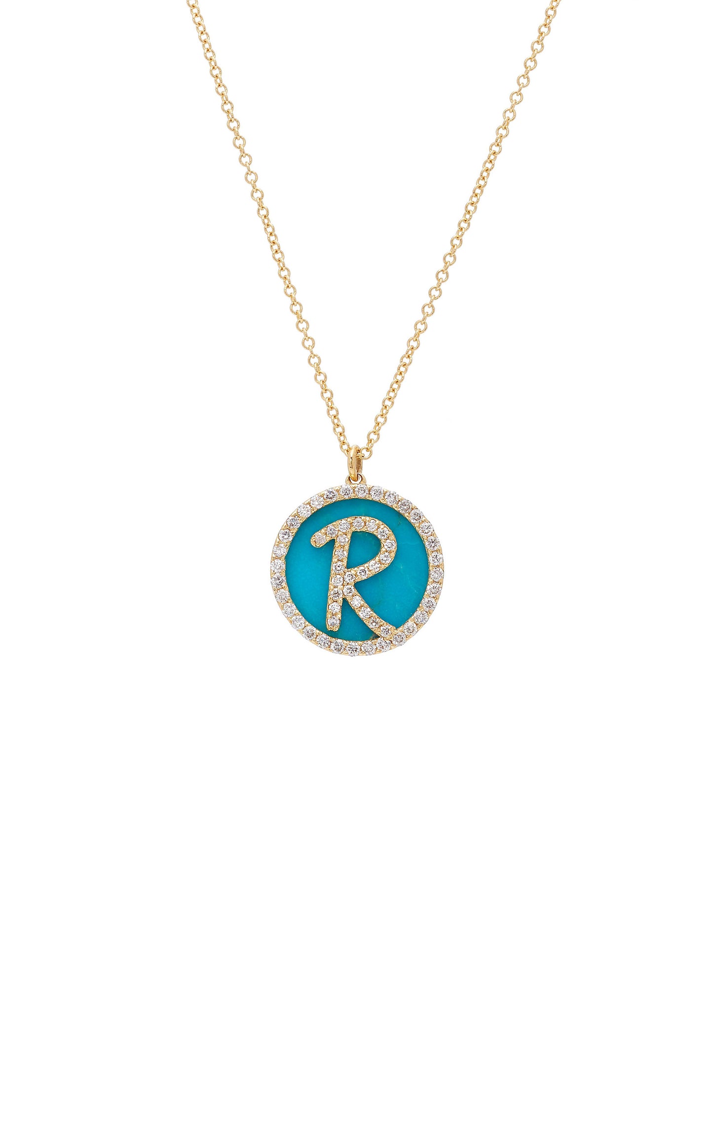 Treasure Disk Roman Initial Necklace With Gemstone