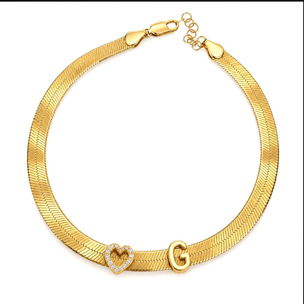 Letter G and heart Harringbone gold bracelet