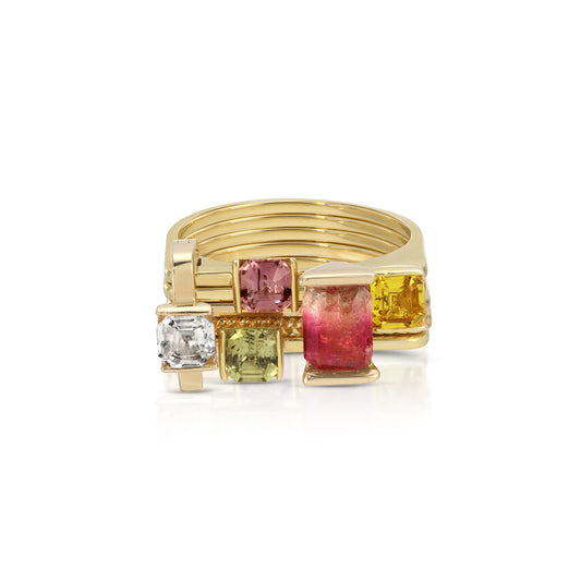 One of a kind, LNQD Stacking Ring – Watermelon Tourmaline & Sapphire
