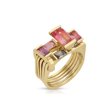 One of a kind, LNQD Stacking Ring – Watermelon Tourmaline & Pink sapphire with baguettes