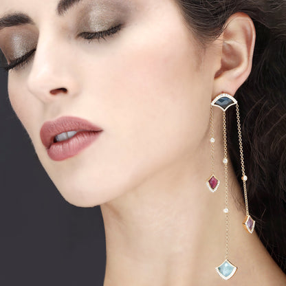 Ready to Ship - Kashan multi stone long drop earrings