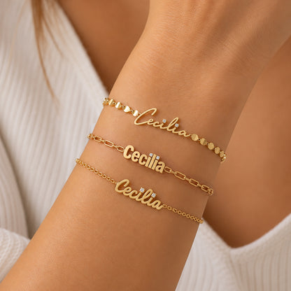 Tiny Treasures English Gold Name Bracelet. Noush Exclusive
