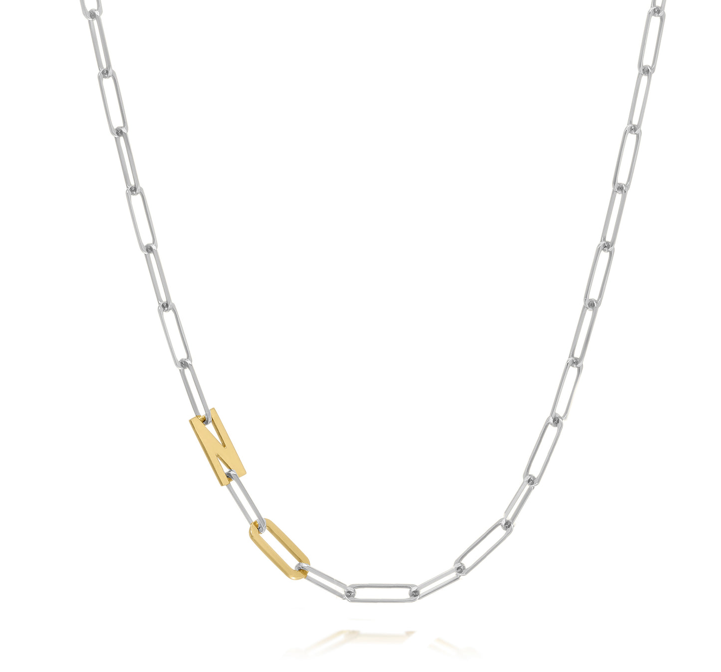 Silver and Gold Paper clip chain necklace with solid letters