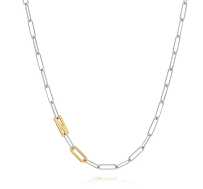 Silver and Gold Paper clip chain necklace with solid letters
