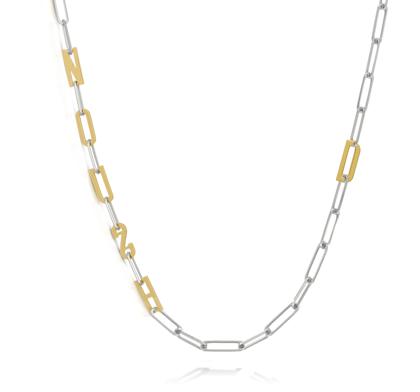 Silver and Gold Paper clip chain necklace with solid letters