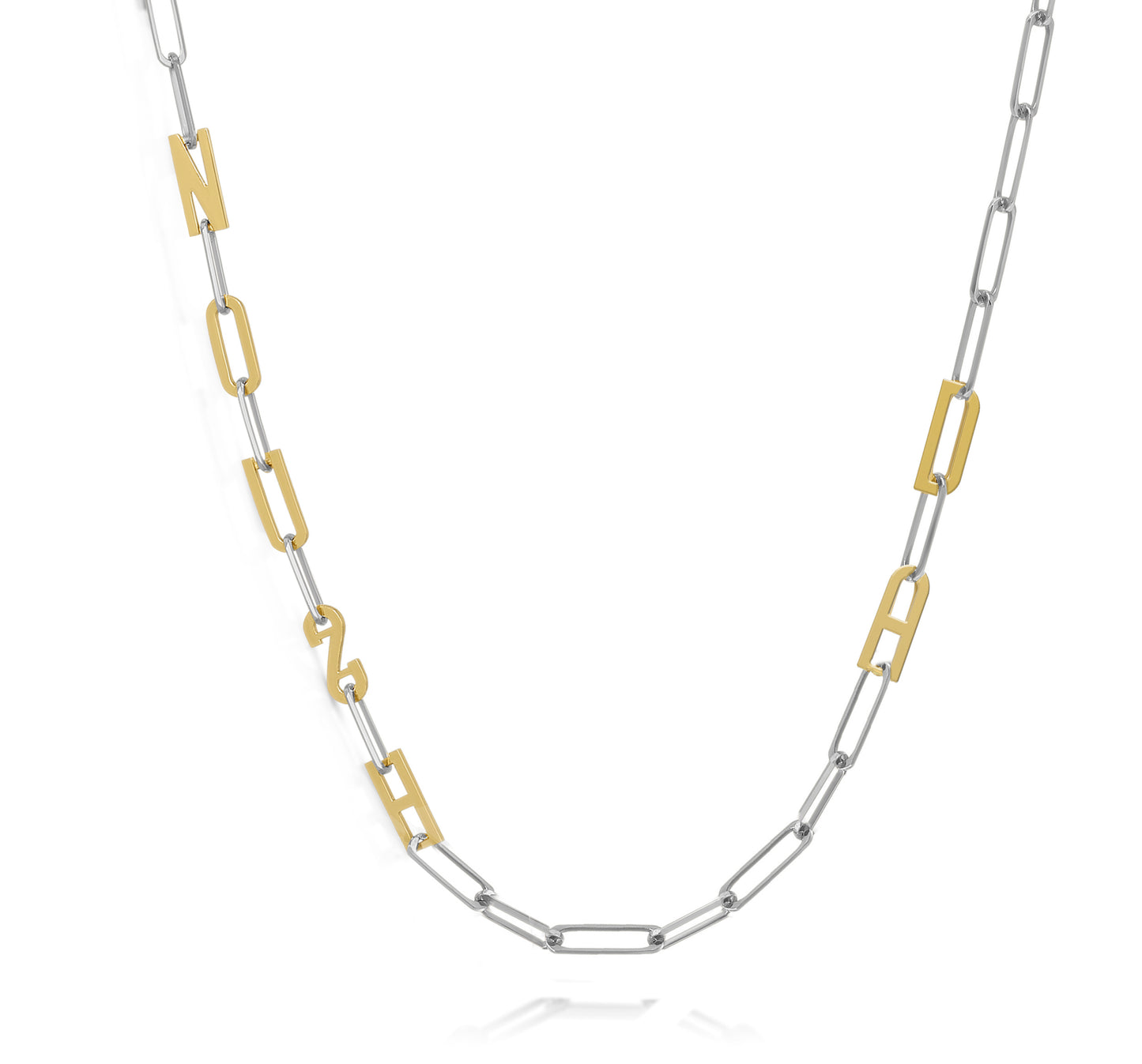 Silver and Gold Paper clip chain necklace with solid letters