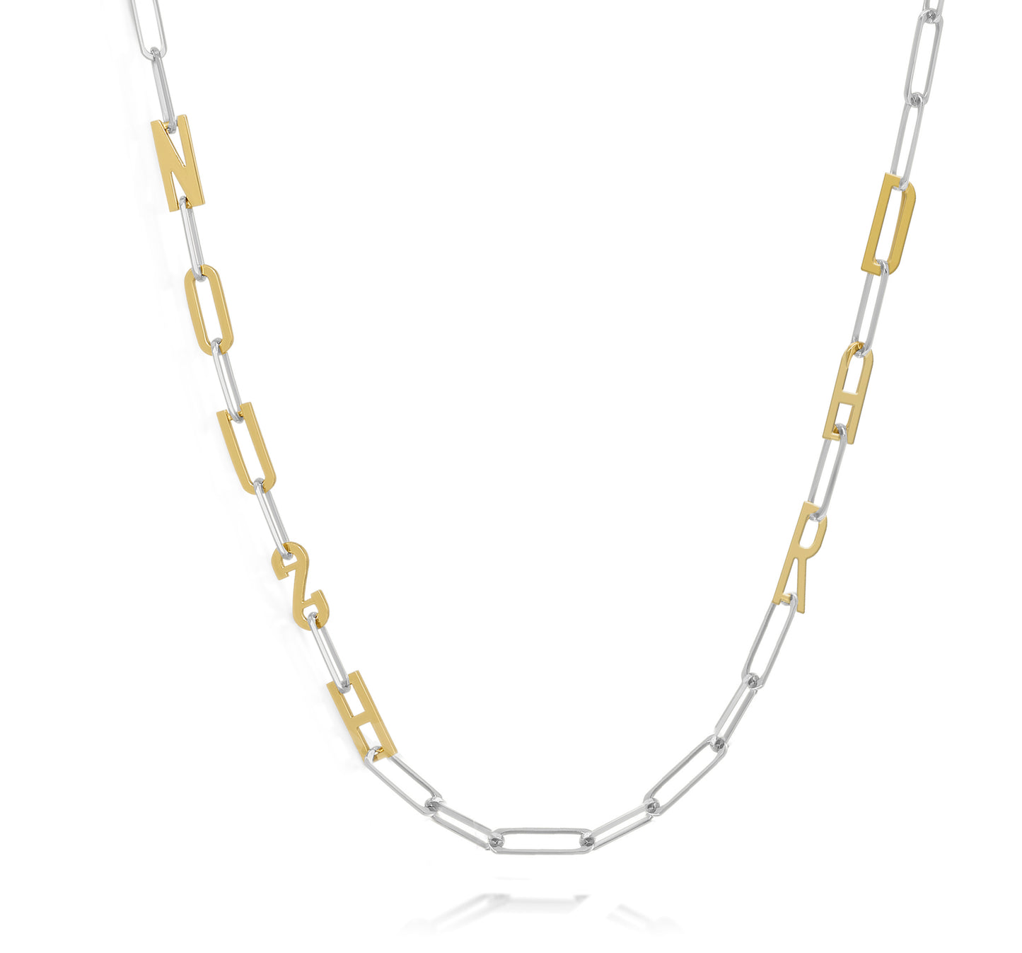 Silver and Gold Paper clip chain necklace with solid letters