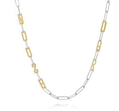 Silver and Gold Paper clip chain necklace with solid letters