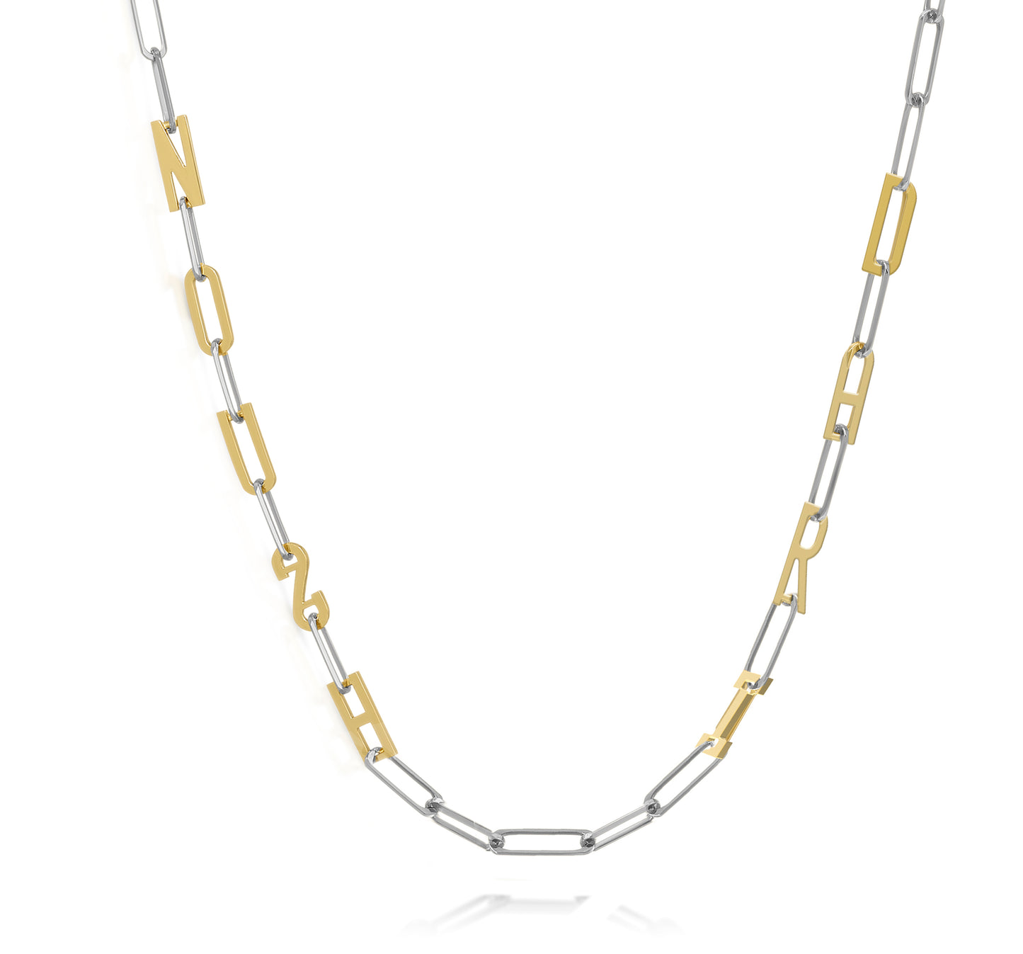 Silver and Gold Paper clip chain necklace with solid letters
