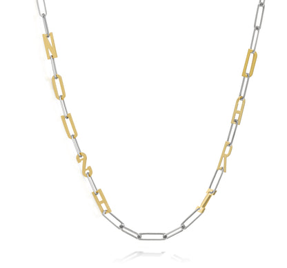 Silver and Gold Paper clip chain necklace with solid letters