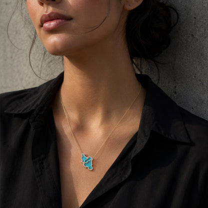 Large Iran Map Gemstone Necklace