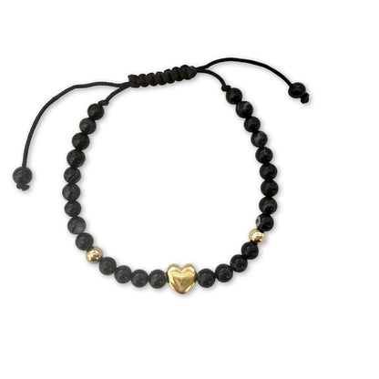 Solid Gold Bubble Letter Gemstone Beaded Bracelet