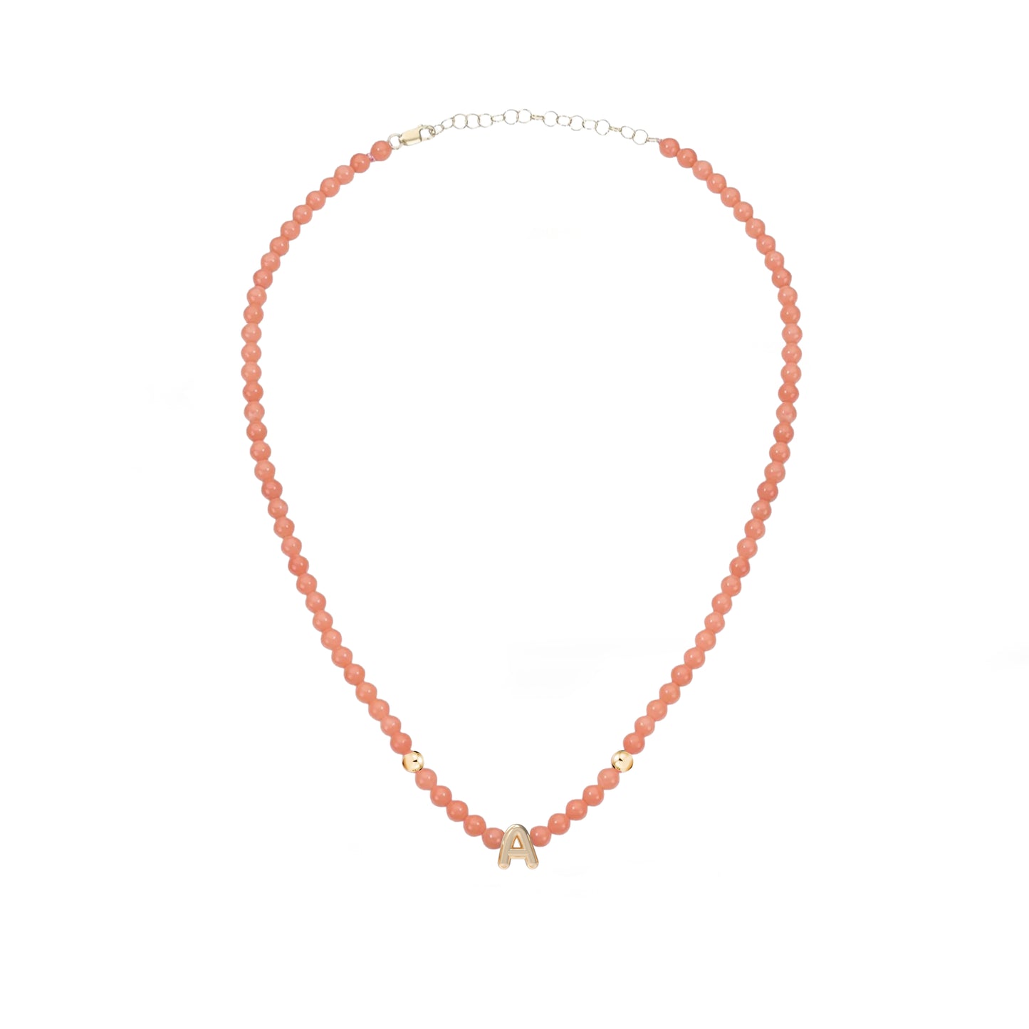 Solid Gold Bubble Letter Gemstone Beaded Necklace