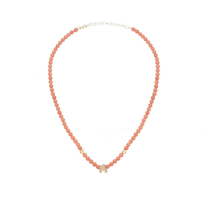 Solid Gold Bubble Letter Gemstone Beaded Necklace