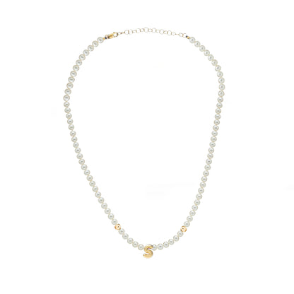 Solid Gold Bubble Letter Gemstone Pearl neckalce