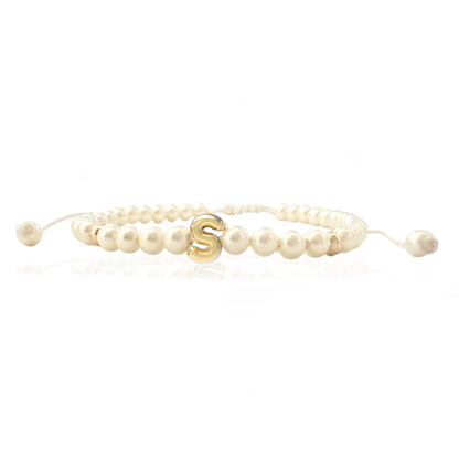 Solid Gold Bubble Letter Gemstone Pearl Bracelet
