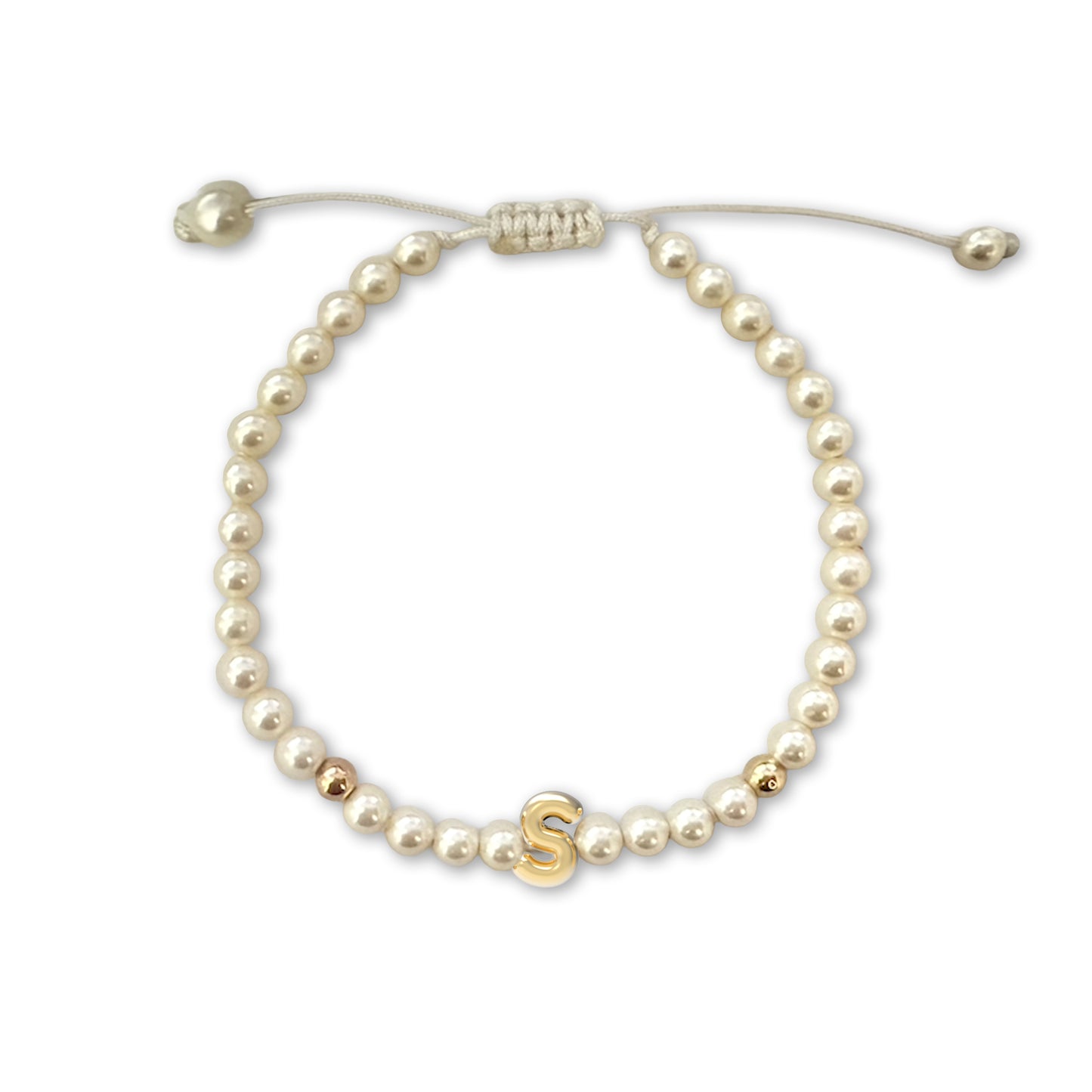 Solid Gold Bubble Letter Gemstone Pearl Bracelet