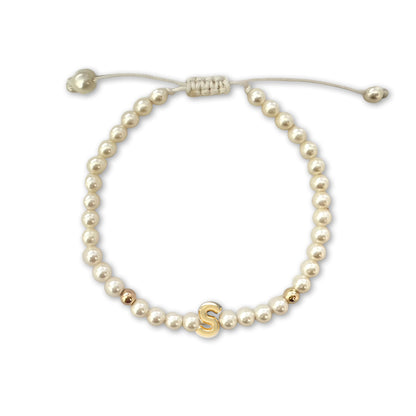 Solid Gold Bubble Letter Gemstone Pearl Bracelet