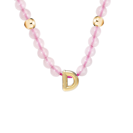 Solid Gold Bubble Letter Gemstone Beaded Necklace