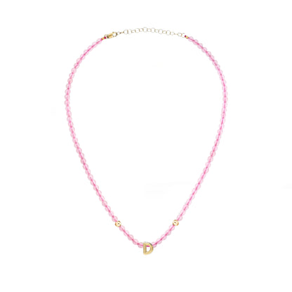 Solid Gold Bubble Letter Gemstone Beaded Necklace