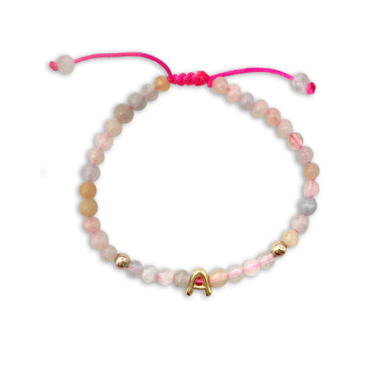 Solid Gold Bubble Letter Gemstone Beaded Bracelet